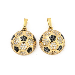 Rack Plating Brass Micro Pave Cubic Zirconia Pendants, Long-Lasting Plated, Cadmium Free & Lead Free, Football, Real 18K Gold Plated, 17x15x8mm, Hole: 6.3x3.5mm(KK-P277-05G)