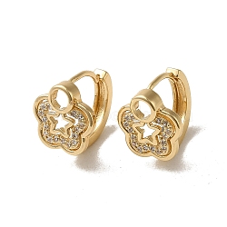 KC Gold Plated Brass Micro Pave Cubic Zirconia Hoop Earring, Flower, 15x13mm(EJEW-L271-01KCG-02)