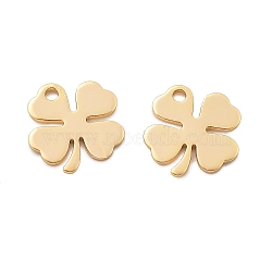 Brass Pendants, Clover Charms, Real 18K Gold Plated, 9x9x0.5mm, Hole: 1mm(KK-K382-22G)