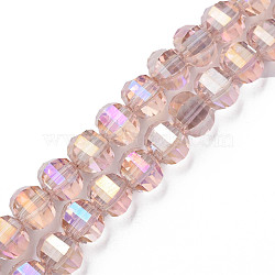 Electroplate Transparent Glass Beads Strands, AB Color Plated, Faceted, Round, Pink, 9.5x8.5mm, Hole: 1.5mm, about 70pcs/strand, 24.80 inch(63cm)(EGLA-N002-30-C05)