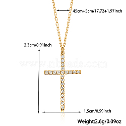 Cross 925 Sterling Silver Micro Pave Clear Cubic Zirconia Pendant Necklaces, Golden, 17.72 inch(45cm), Pendant: 23x15mm(RV3627-5)