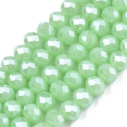 Electroplate Glass Beads Strands, Imitation Jade Beads, Pearl Luster Plated, Faceted, Rondelle, Light Green, 8x6mm, Hole: 1mm, about 68~70pcs/strand, 16 inch(40cm)(EGLA-A034-J8mm-A05)