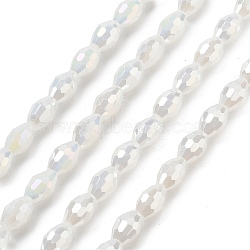 Electroplate Glass Beads Strands, Imitation Jade Beads, Faceted, AB Color Plated, Oval, White, 8.5x5.5mm, Hole: 1.2mm, about 70pcs/strand, 20.87~23.23''(53~59cm)(EGLA-A037-J6x8mm-B01)