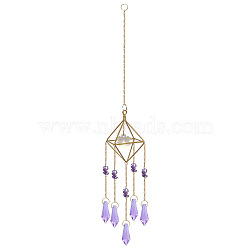 Metal Hanging Ornaments, Glass Tassel Suncatchers Home Garden Decoration, Flower, 400~500mm(PW-WG80348-05)