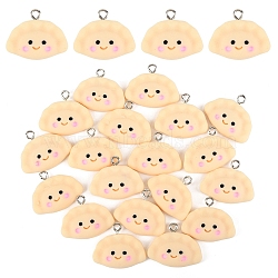 20Pcs Opaque Resin Pendants, with Platinum Tone Iron Loops, Dumpling Charm with Smiling Face, Old Lace, 19x25x7mm, Hole: 2mm(RESI-YW0004-50)
