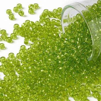 TOHO Round Seed Beads, Japanese Seed Beads, (4) Transparent Lime Green, 8/0, 3mm, Hole: 1mm, about 1111pcs/50g