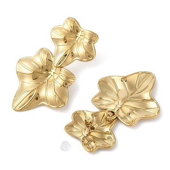 304 Stainless Steel Stud Earrings for Women, Leaf, Golden, 48x31mm