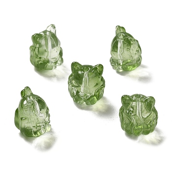 Transparent Glass Beads, Gradient Color, Fox, Olive Drab, 16x14x12.5mm, Hole: 1.5mm