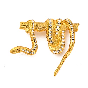 Zinc Alloy Crystal Rhinestone Enamel Brooch, Golden, Snake, 49x58.5mm