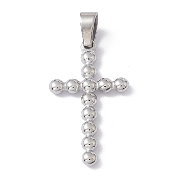 304 Stainless Steel Pendants, Cross Charms, Stainless Steel Color, 33x18x3mm, Hole: 4x7.5mm