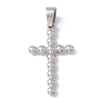 Non-Tarnish 304 Stainless Steel Pendants, Cross Charms, Stainless Steel Color, 33x18x3mm, Hole: 4x7.5mm