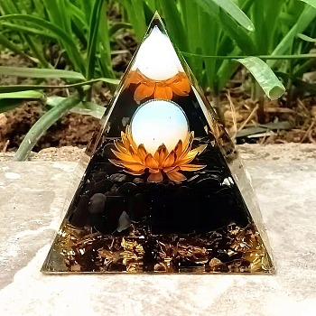 Orgonite Pyramid Resin Energy Generators, Reiki Natural Obsidian Chips Inside for Home Office Desk Decoration, Light Cyan, 60x60x60mm