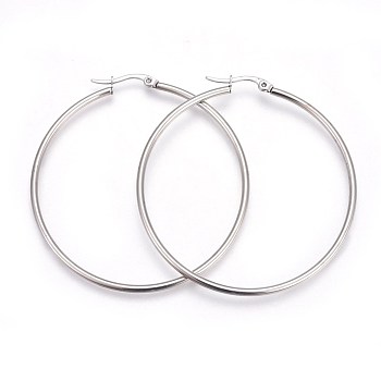 304 Stainless Steel Big Hoop Earrings, Stainless Steel Color, 56x54x2mm, 12 Gauge, Pin: 1mm