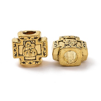 Tibetan Style Alloy European Beads, Large Hole Beads, Cross with Virgin Mary, Antique Golden, 12x11x7mm, Hole: 4.3mm, about 378pcs/1000g