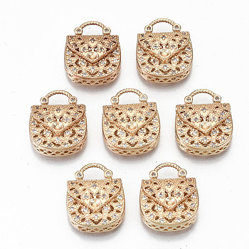 Brass Micro Pave Cubic Zirconia Pendants, Light Gold, Long-Lasting Plated, Cadmium Free & Lead Free, Bag, Clear, 17x14x5mm, Hole: 6x4mm