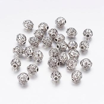 Tibetan Style Alloy Beads, Lead Free & Nickel Free & Cadmium Free, Round, Antique Silver, about 6mm in diameter, hole: 1.5mm