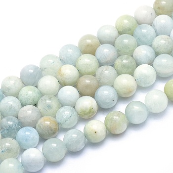 Natural Aquamarine Strands, Round, 8mm, Hole: 1mm, about 48pcs/strand, 15.5 inch(39.5cm)