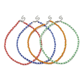Glass Seed Beaded Necklace with 304 Stainless Steel Clasps, Mixed Color, 14.69 inch(37~37.3cm)