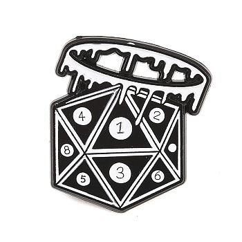 Gothic Alloy Enamel Pins, Black Lapel Pin Backs for Backpack Clothes, Black, D20 Dice, 26x24.5mm