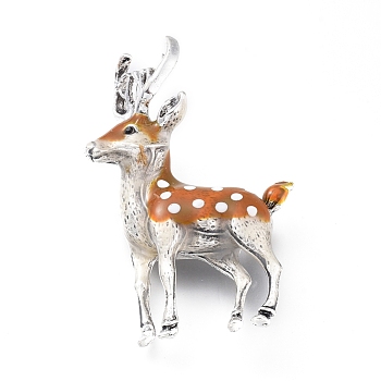 Alloy Brooches, with Enamel and Rhinestone, Deer, Antique Silver, 51.5x33.5x12.5mm, Pin: 0.8mm