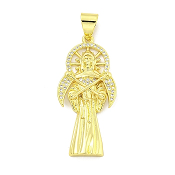 Rack Plating Brass Micro Pave Clear Cubic Zirconia Pendants, Cadmium Free & Lead Free, Long-Lasting Plated, Death, Real 18K Gold Plated, 44.5x20.5x4mm, Hole: 8x4.8mm