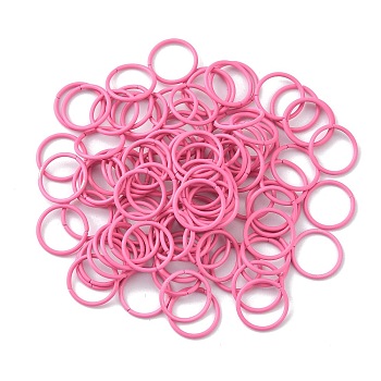 100Pcs Baking Paint Zinc Alloy Open Jump Rings, Round, Hot Pink, 16 Gauge, 12.2x1.2mm, Inner Diameter: 9.8mm