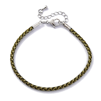 Polyester Cord Braided Bracelet Makings, with Stainless Steel Claw Lobster Clasps, Brass Findings, Long-Lasting Plated, Olive, 7-3/8 inch(18.8cm)