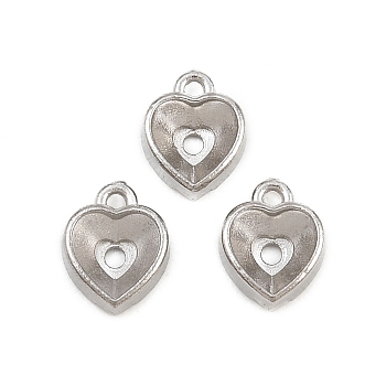 304 Stainless Steel Charm Rhinestone Settings, Heart Charms, for Pointed Back Rivoli Rhinestone, Stainless Steel Color, 8x6x3mm, Hole: 0.8mm, Fit for 6.5x6.5mm Rhinestone