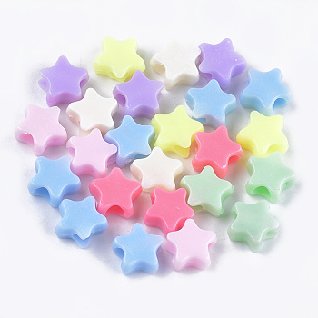 Opaque Acrylic Beads, Star, Mixed Color, 9.5~10x10.5x5mm, Hole: 3.5mm, about 210pcs/50g