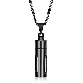 316L Surgical Stainless Steel Urn Ashes Pendants, Column, Electrophoresis Black, 59x13mm, Hole: 8x6mm