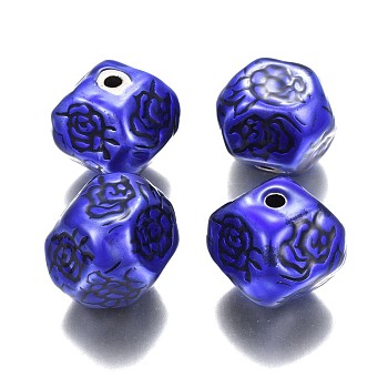 CCB Plastic Beads, with Enamel, Twist, Antique Silver, Blue, 21x23.5~24x23.5~24mm, Hole: 3.5mm