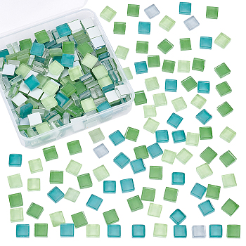 Glass Cabochons, Mosaic Base, Square, Green, 10x10x4mm, 250g/box