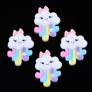 Opaque Resin Cabochons, Rubberized Style, Cloud with Bowknot, White, 32.5~34x22~23x5mm