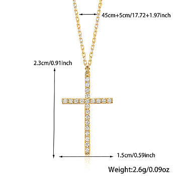Cross 925 Sterling Silver Micro Pave Clear Cubic Zirconia Pendant Necklaces, Golden, 17.72 inch(45cm), Pendant: 23x15mm