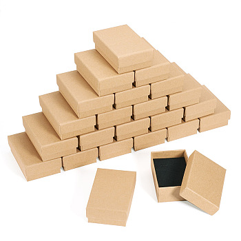 Pandahall 24Pcs Cardboard Jewelry Set Box, for Ring, Necklace, Rectangle, Tan, 8x5x2.5cm