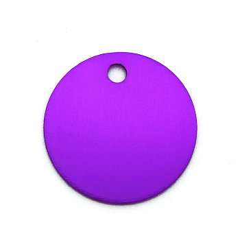 Colored Aluminum Pendants, Laser Cut, Double Sided Dog Pet Name Phone Number ID Tag Charm, Flat Round, Blue Violet, 20x1mm, Hole: 3mm