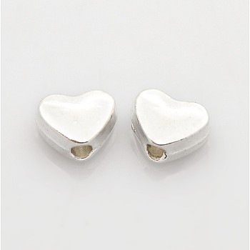 Alloy Beads, Cadmium Free & Lead Free, Heart, Silver Color Plated, 6x5x3mm, Hole: 1mm