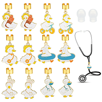 12Pcs 6 Styles Alloy Enamel Stethoscope Pendant Decorations, with Brass Ear Cuff Findings and Silicone Stethoscope Ear Tips, Mixed Color, 37~43mm, 2pcs/styles