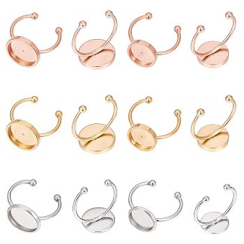 18Pcs 6 Style 304 Stainless Steel Open Cuff Ring Findings, Pad Ring Setting, Flat Round Edge Bezel Cups, Mixed Color, Inner Diameter: 17.1~18.2mm, Tray: 10~12mm, 3Pcs/style