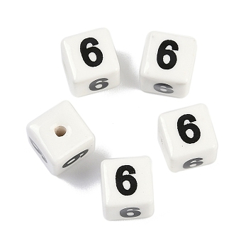 Porcelain Beads, Square with Number, Number, 9x9x9mm, Hole: 1.8mm