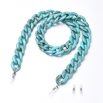 Eyeglasses Chains, Neck Strap for Eyeglasses, with Acrylic Curb Chains, 304 Stainless Steel Lobster Claw Clasps and  Rubber Loop Ends, Dark Turquoise, 30.7 inch(78cm)