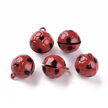 Baking Painted Brass Bell Pendants, Football, Red, 21x17.5x16.5mm, Hole: 2mm
