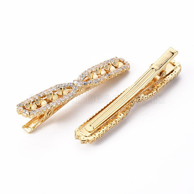 Brass Micro Pave Clear Cubic Zirconia Alligator Hair Clip Findings(MAK-T008-01G-NF)-2