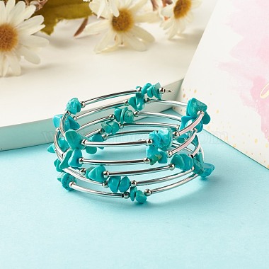 5 -bracelets en perles synthétiques turquoise (teints) à boucle pour femmes(BJEW-JB01517-09)-2
