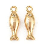 Ocean Theme Brass Micro Pave Cubic Zirconia Pendants, Long-Lasting Plated, Nickel Free, Real 18K Gold Plated, Fish, 15x4.5x3.5mm, Hole: 1.2mm(X1-KK-F902-08A-G)
