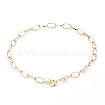 Aluminium Paperclip Chain Necklaces, with Natural Baroque Pearl Keshi Pearl Beads and 304 Stainless Steel Toggle Clasps, Golden, 16.33 inch(41.5cm)(NJEW-JN02865)