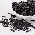 Glass Bugle Beads, Opaque Colours, Black, 6x2mm, Hole: 0.5mm, about 10000pcs/bag(SEED-E001-6mm-49#)
