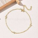 Brass Micro Pave Clear Cubic Zirconia Heart Link Chain Bracelets, Long-Lasting Plated, Rack Plating, Lead Free & Cadmium Free, Real 18K Gold Plated, 6.89 inch(17.5cm)(KK-CBA6980-23G)