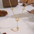 304 Stainless Steel Hollow Flower Pendant Tassel Y Chain Necklaces for Women, Real 18K Gold Plated, 16.93 inch(43cm)(KY1138)