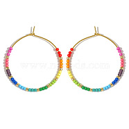 Glass Colorful Beads Hoop Earrings for Women, Ring(SX7137-1)